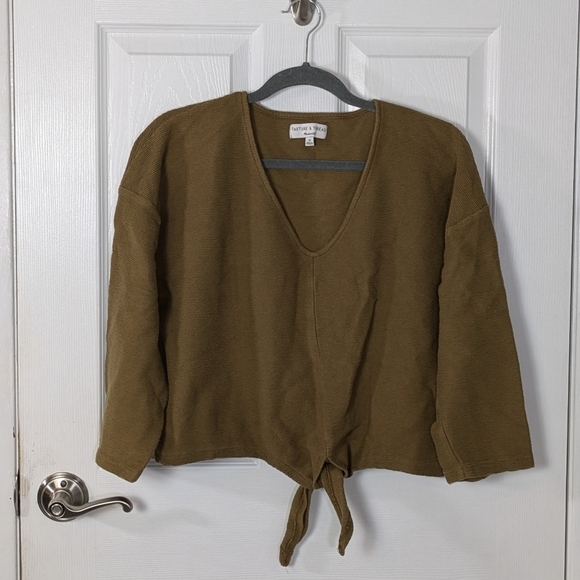 Madewell Texture & Thread‎ Moss Green Tie-Front 100% Cotton Cropped Top Size 2X - Picture 2 of 8